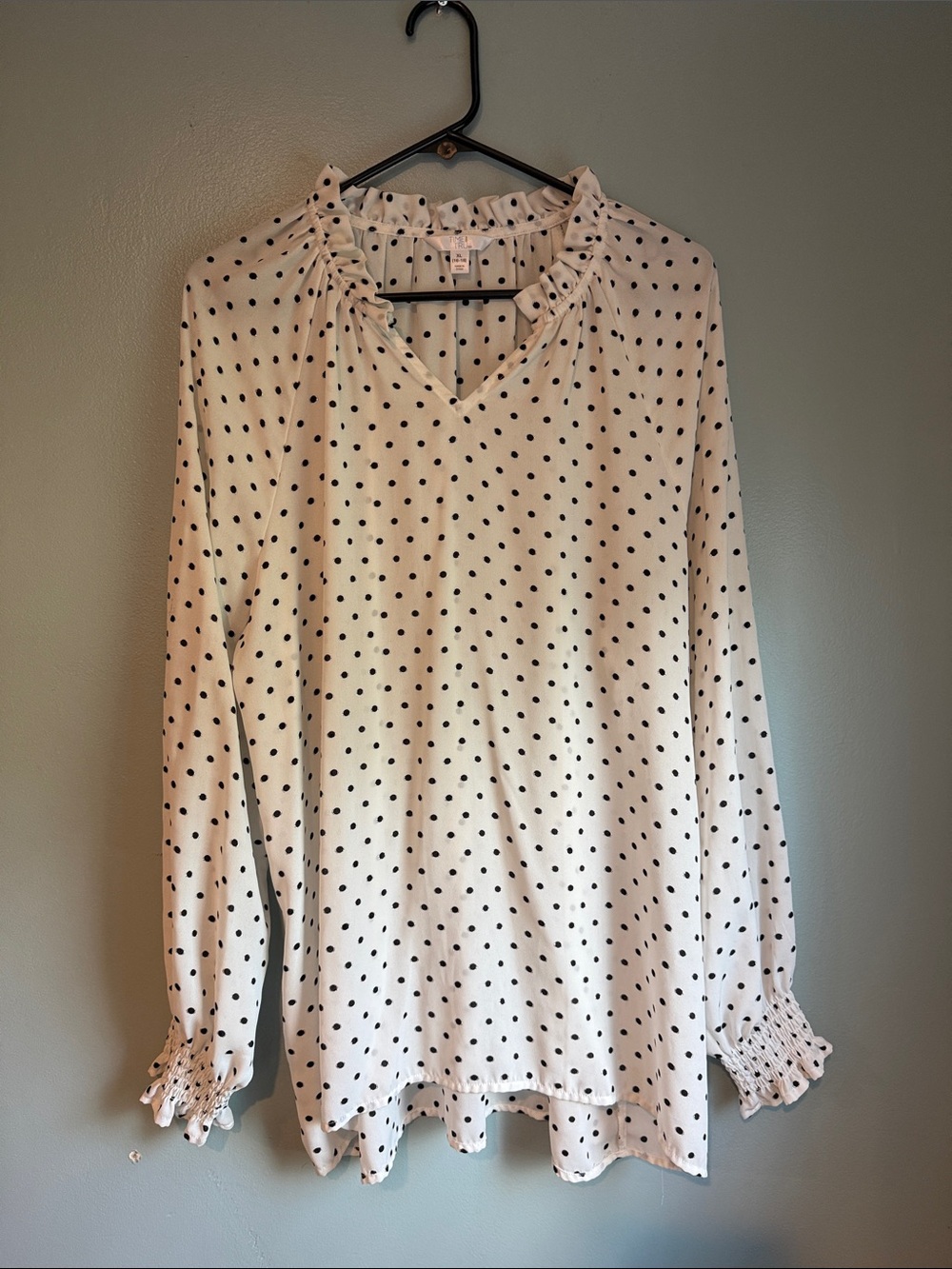 Time and Tru Cream Blouse with Black Polka Dots